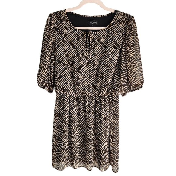 Enfocus Studio Dresses & Skirts - En Focus Dress 12 Brown Black Geometric Print Women's Short 3/4 Sleeve Lined